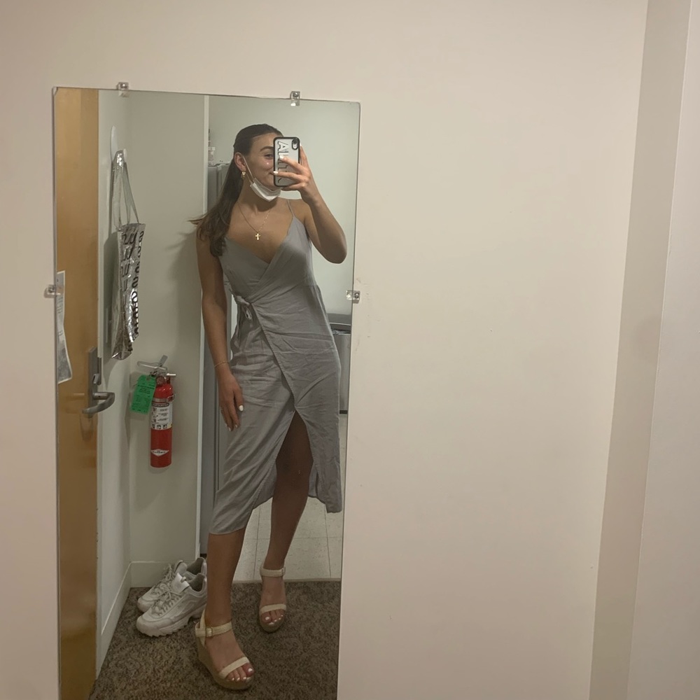 Urban Outfitters Blue/Gray Tie Dress with Slit